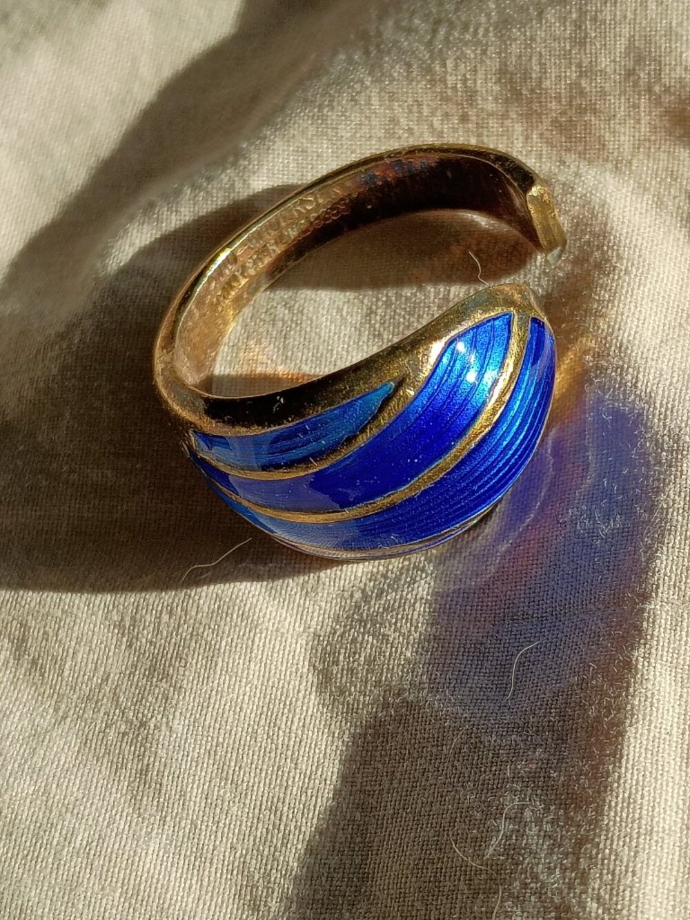 David-Andersen Blue Enamel Wave or Clam Shell Ring Vintage Mid-Century